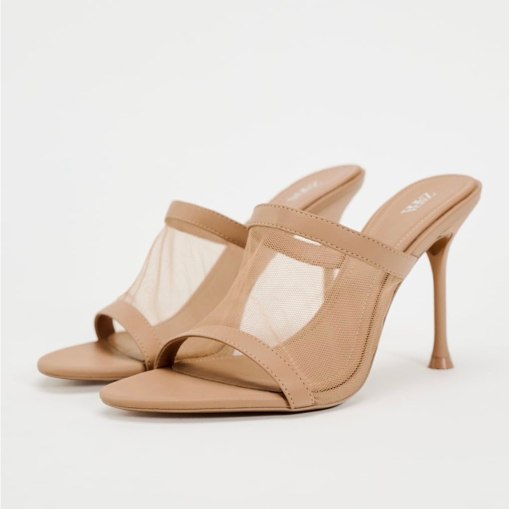 Zara Tan Mesh Mule Sandals